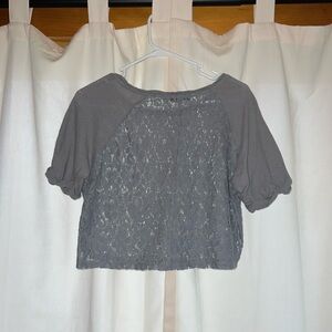 Chloe K Gray Crop Blouse Short Sleeve Relaxed